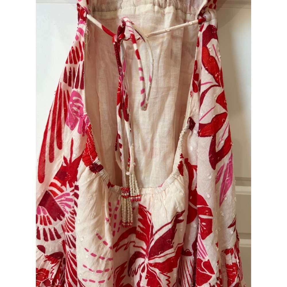 Farm Rio Red White Tiles Mini Dress Cut Out Back Medium Vacation Boho - Picture 8 of 12